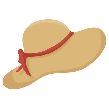Large straw sun hat. A piece for leisure and travel. Casual style. Fashion accessory for women. Simple flat illustration.のイラスト素材