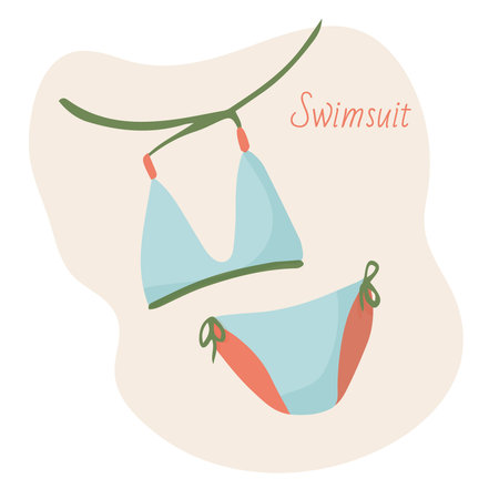 Bikini swimsuit. A piece for leisure and travel. Casual style. Fashion accessory for women. Simple flat illustration.のイラスト素材