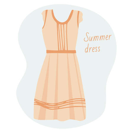 Lightweight summer dress made of cotton fabric. A thing for leisure and travel. Casual style. element for your design. Simple flat illustration.のイラスト素材