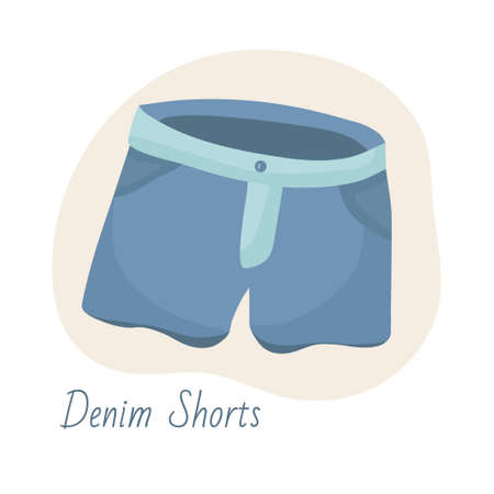 Summer shorts made of cotton denim. A thing for leisure and travel. Casual style. element for your design. Simple flat illustration.のイラスト素材