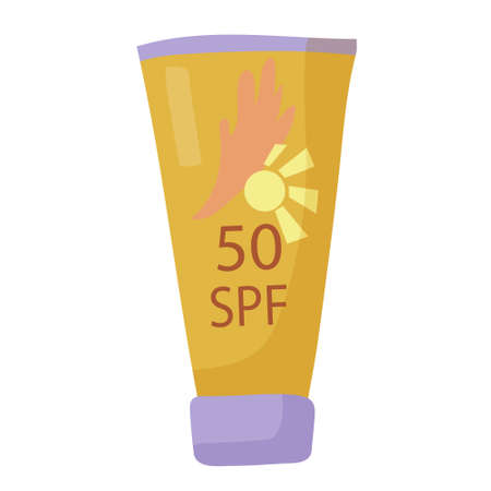 Sunscreen. Protects your skin from the harmful rays of the sun. SPF 50. A must-have for vacations and travel. element for your design. Simple flat illustration.のイラスト素材