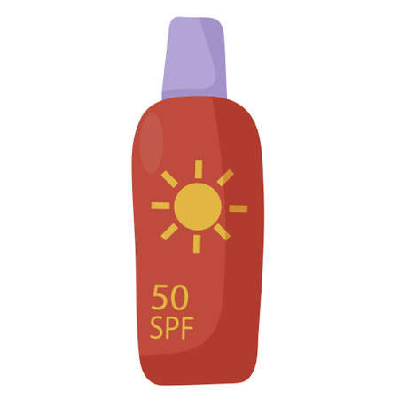 Sunscreen. Protects your skin from the harmful rays of the sun. SPF 50. A must-have for vacations and travel. element for your design. Simple flat illustration.のイラスト素材