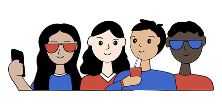 A group of teenagers spend time together. People of different nationalities and color of skin....