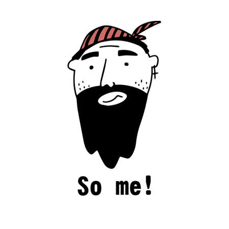 Vector portrait of a male character. Cartoon funny minimalistic man. Contour face doodles with emotion and mood. Avatar for social networks, greeting card. Wall art poster.のイラスト素材