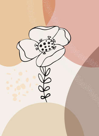 Abstract pattern, organic simple shapes and natural botanical floral element. Collage style, minimal wall art. Pastel earthy colors. Vector banner for postcards and covers for social media.のイラスト素材