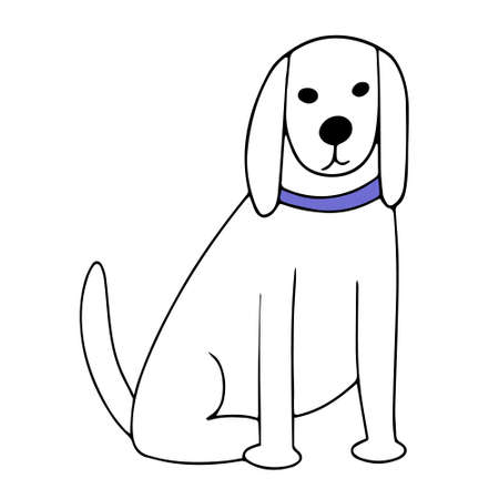 cute pet dog. A faithful friend waiting for his owner. Vector doodle illustration.のイラスト素材