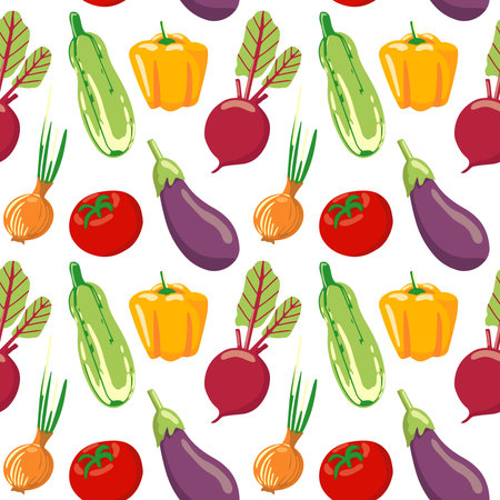seamless pattern of different vegetables. Vegan healthy food. Harvest organic healthy food. Vector...