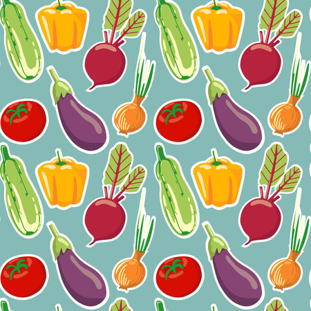 seamless pattern of different vegetables. Vegan healthy food. Harvest organic healthy food. Vector...