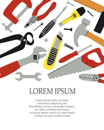 Construction tools for repairs. Vector flat background illustration template. Home renovation concept.のイラスト素材