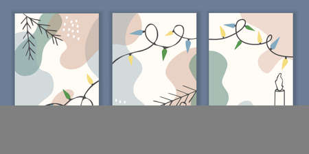 Set of 3 holiday templates for a greeting card or invitation for Christmas and New Year.のイラスト素材