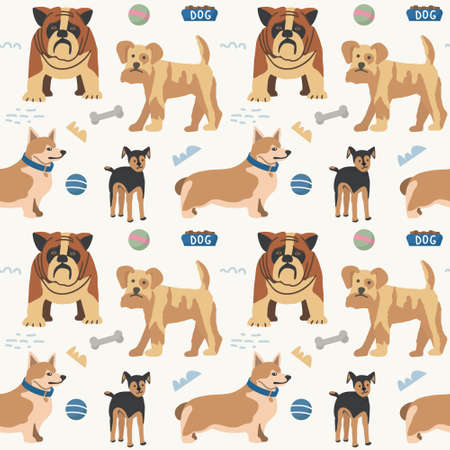 Seamless pattern with cute pet dogs. Vector pattern for textile products, baby room design, wrapping paper and other.のイラスト素材