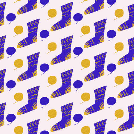 Seamless pattern of cozy knitted socks. Vector background for wrapping paper and different textile designのイラスト素材