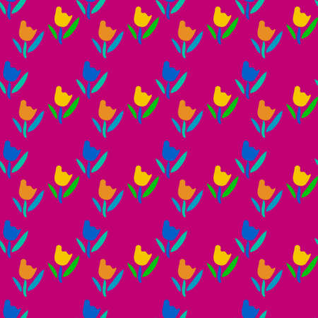 Seamless abstract pattern of simple botanical elements in rainbow colors. Modern trendy floral vector background for textile design, fabric, paper, social marketing.のイラスト素材