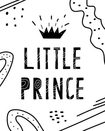 Graphic hand drawn poster with the inscription Little prince and abstract elements in a minimalist style.のイラスト素材