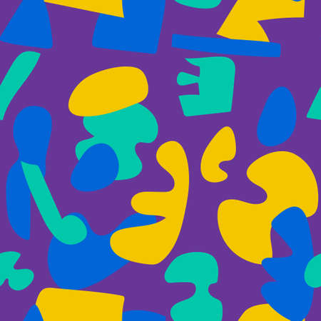 Seamless pattern of simple abstract geometric shapes in bright colors. Vector background for modern minimalist design.のイラスト素材