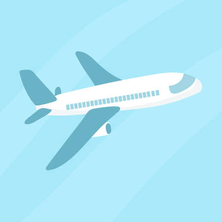 Passenger plane flying against the blue sky. Flat vector illustration.のイラスト素材