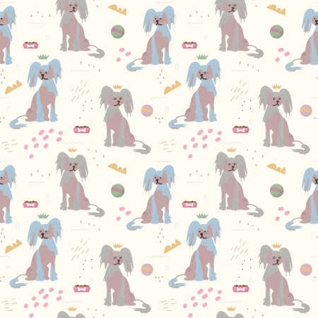 Seamless pattern with cute pet dogs. Vector pattern for textile products, children's room design, wrapping paper.のイラスト素材
