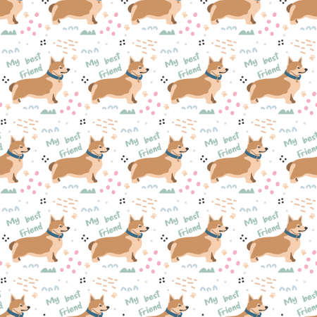 Seamless pattern with cute pet dogs. Vector pattern for textile products, children's room design, wrapping paper.のイラスト素材