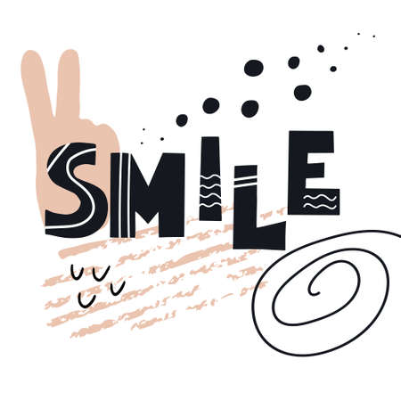 Inscription Smile. Scandinavian style vector illustration with decorative abstract elements.のイラスト素材