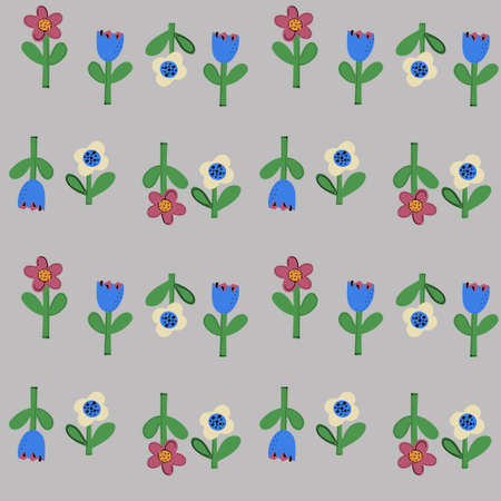 Seamless natural pattern of flowers in a simple shape. Vector print for paper, wallpaper and textile design.のイラスト素材