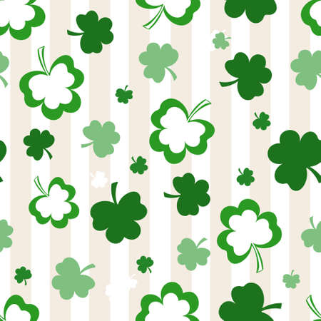 Seamless St. Patrick's Day pattern of Irish symbols. Green clover leaf and other hand drawn elements. Vector backgrounds for holiday invitation, greeting card or flyer.のイラスト素材