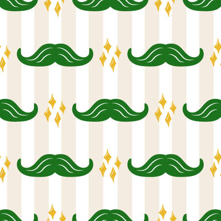 Seamless St. Patrick's Day pattern of Irish symbols. Green clover leaf and other hand drawn elements. Vector backgrounds for holiday invitation, greeting card or flyer.のイラスト素材