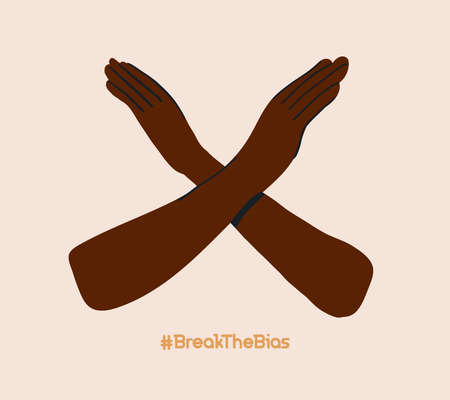 Crossed Hands of a Black Woman. Break The Bias campaign. International Women's Day. Movement against discrimination and stereotypes. flat vectorのイラスト素材