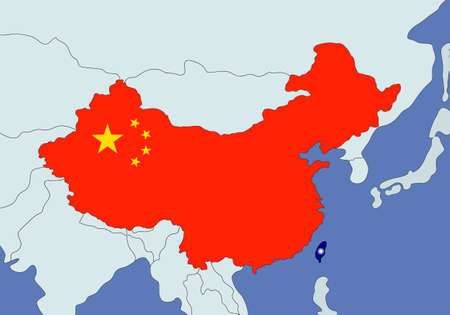 The military conflict between China and Taiwan. The countries on the map. The symbol of the flags. vector conceptual illustration.のイラスト素材