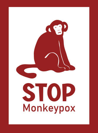 Illustration of the monkeypox virus. Animal monkey as a symbol. Icon of smallpox and outbreak of a new infectious disease. flat vector.のイラスト素材