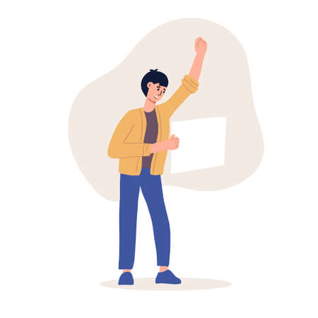man is an activist holding a blank banner. Protest for human rights and social equality. Advertising template or ad. Participation in a peaceful demonstration. vector flatのイラスト素材