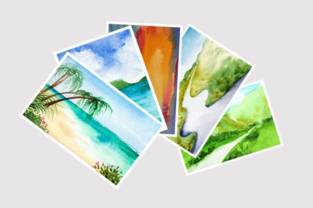 Watercolor photography of landscapes.Trendy minimalistic watercolor illustrations. Original painting...