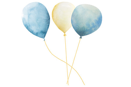 Watercolor illustration of air balloons on a white background. For birthday cards and other holidays.の写真素材