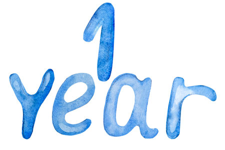 Watercolor illustration for 1 year for a boy, the inscription 1 year.の写真素材