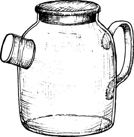 Hand drawn glass transparent teapot with tea, vector illustration Decorative design element, glass teapot.のイラスト素材