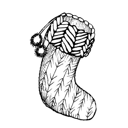 Vector illustration of a Christmas stocking in sketch style,のイラスト素材