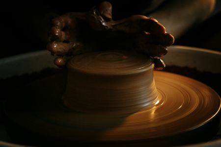 The art of pottery, creating a jug out of clayの写真素材