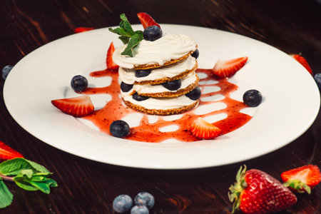 Original dessert with crispy sesame cookiesの写真素材