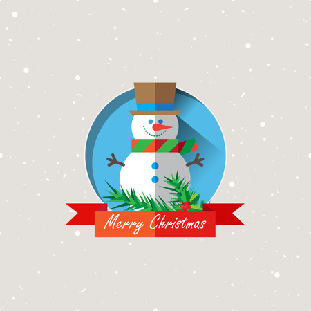 Vector illustration of Christmas Snowman with striped scarf icon in flat design style.のイラスト素材