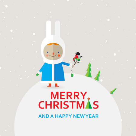 Vector illustration of little girl in a rabbit costume  in flat design style.のイラスト素材