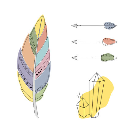 Small set with arrows, feather and crystalのイラスト素材