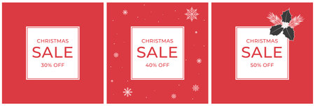 Christmas sale banner set with snowflakes and mistletoe. Banners includes discount text for marketing promotion. Vector.のイラスト素材