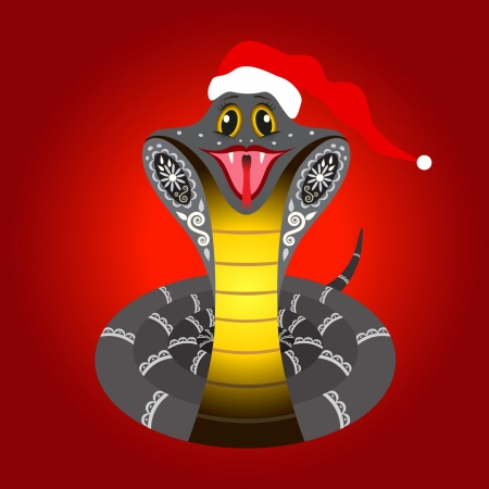 Cute Christmas snake on red background  Symbol of the Chinese New Year のイラスト素材