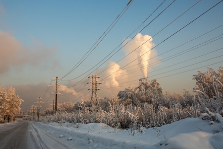 factory smoke pollution, environmental problems and air pollutionの写真素材