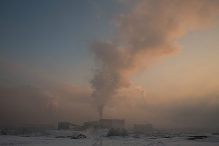 factory smoke pollution, environmental problems and air pollutionの写真素材