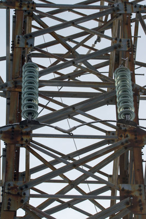 electric insulator on the background of blue sky