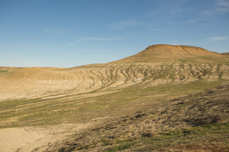 Consequences of the Aral sea disaster.Steppe and sand on the site of the former bottom of the Aral sea.Kazakhstan.の写真素材