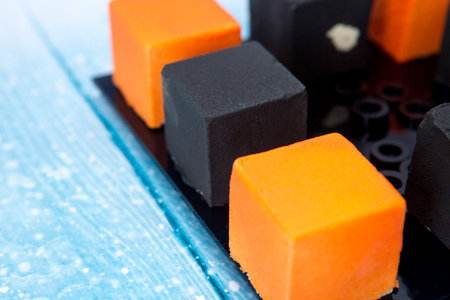 Delicious modern French mousse cake Picture for a menu or directory of confectionery products.の写真素材