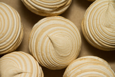 Sweet vanilla marshmallows on brown kraft paper. Meringue dessertの写真素材