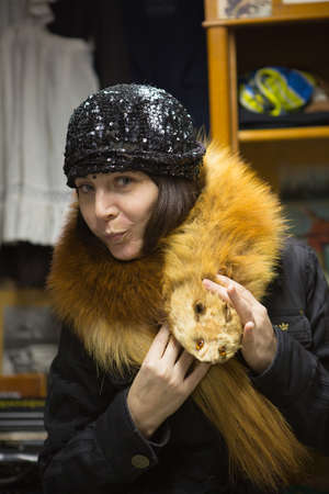 Retro woman from Russia in accessories in the style of the 1920s-1930s.の写真素材