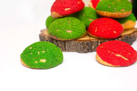 Tasty cupcakes on a white wooden table.の写真素材